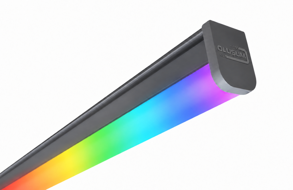 OLX-10 RGB / RGBW renk geçişli lineer LED armatür, gri kabartma OLUŞUM kapak logosu